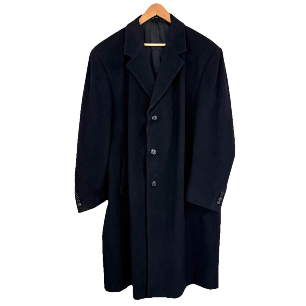 Jos A Bank 44R Black Wool Cashmere Overcoat Mens Long Dress Coat Academia Luxury